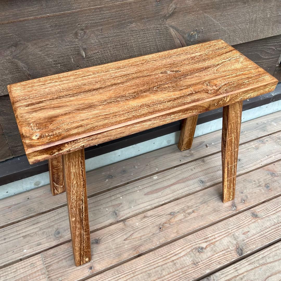 オールドチーク材 一枚板ベンチ60cm チーク無垢材 アンティーク調 スツール