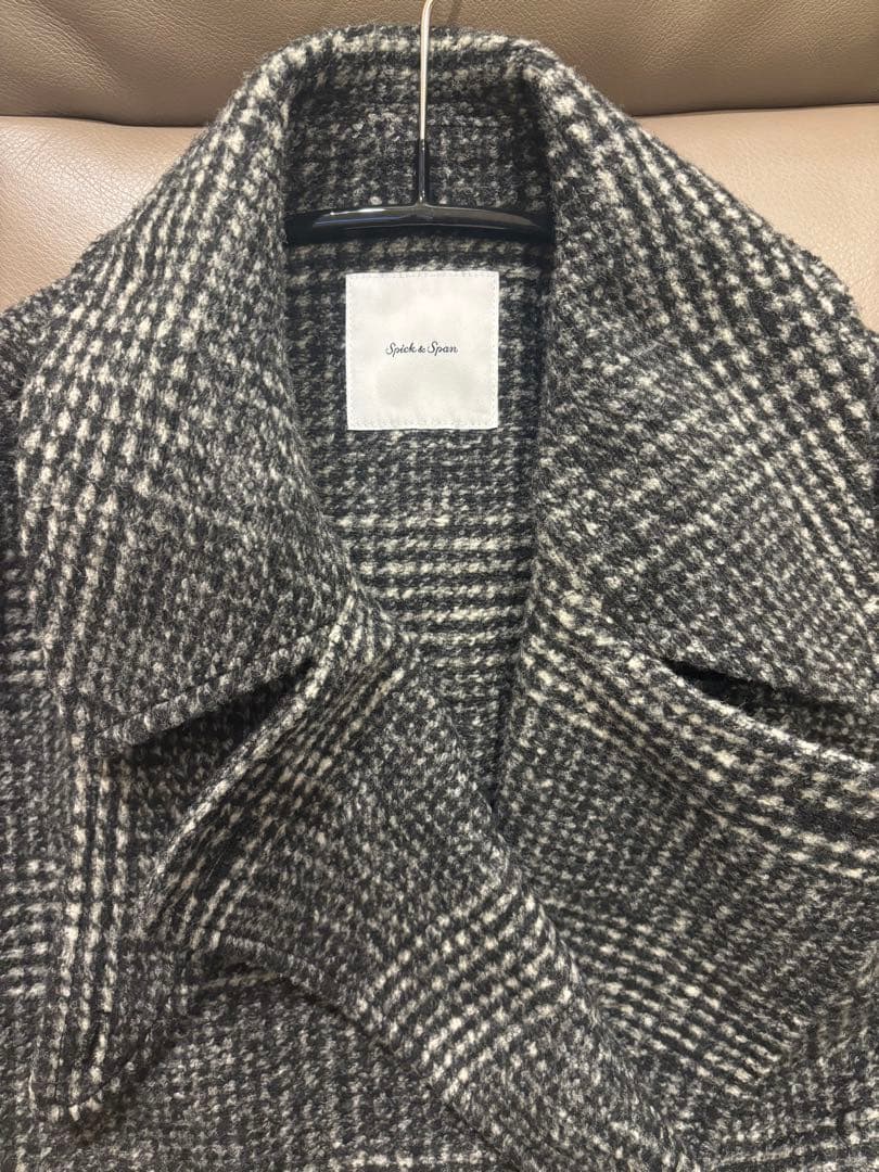 Spick & Span Wスライバーチェックハーフコート　38 ブラック