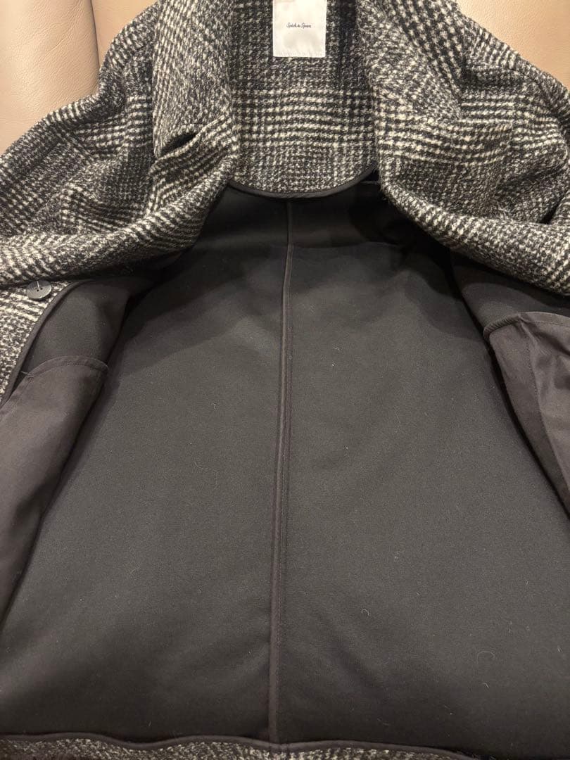 Spick & Span Wスライバーチェックハーフコート　38 ブラック