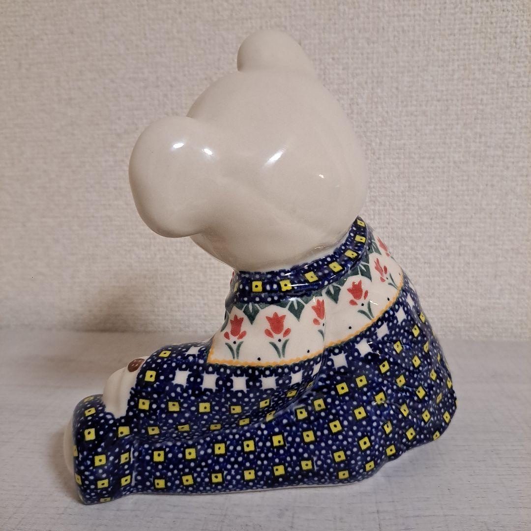 希少ベア☆ミレナ、ポーリッシュポタリー の置物くま。陶器置物 ポーランド