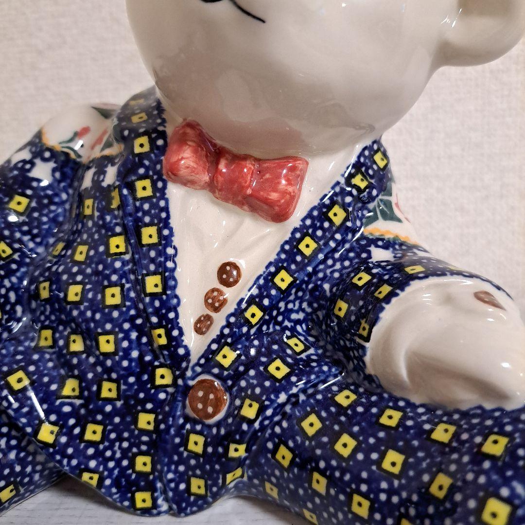 希少ベア☆ミレナ、ポーリッシュポタリー の置物くま。陶器置物 ポーランド