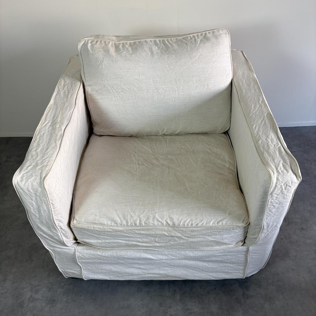 リネン　一人掛けソファ　白