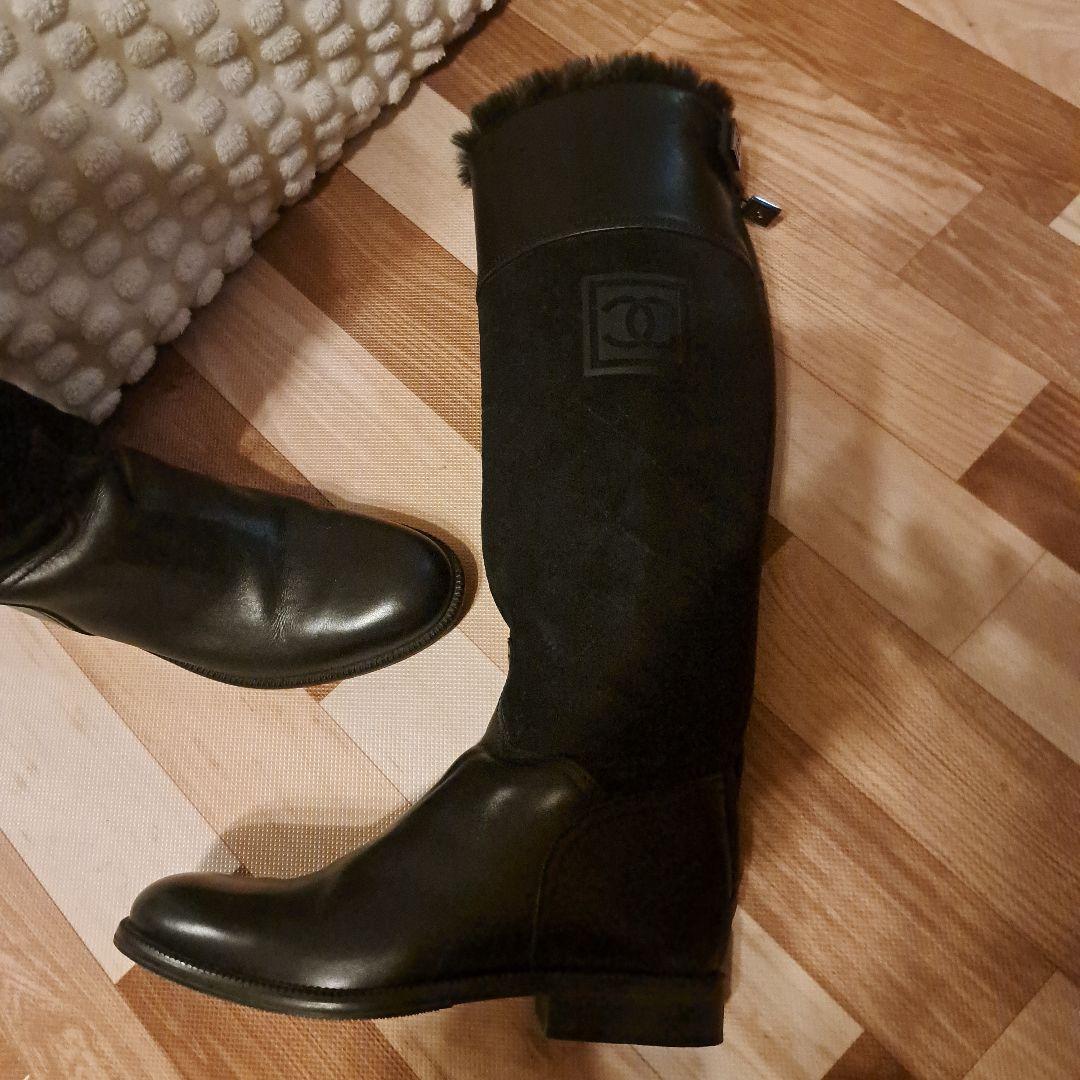 ただ CHANEL ロングブーツ 黒 スエード レザー　キルティング 37