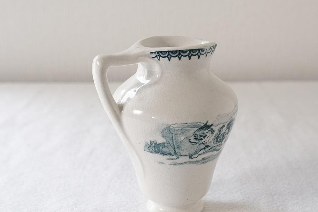 フランスアンティーク　クレイユモントロー　猫　ピッチャー　 7.9cm