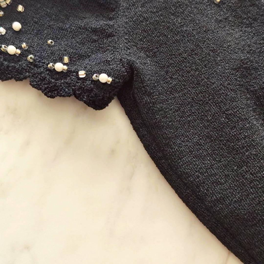 新品 フランコフェラーロ 豪華 フラワー パール 装飾 ニット ワンピース 黒