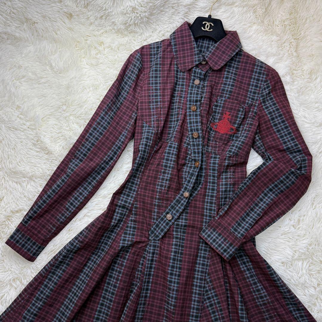 美品♡ヴィヴィアンウエストウッド オーブ刺繍 変形 チェック シャツ ワンピース