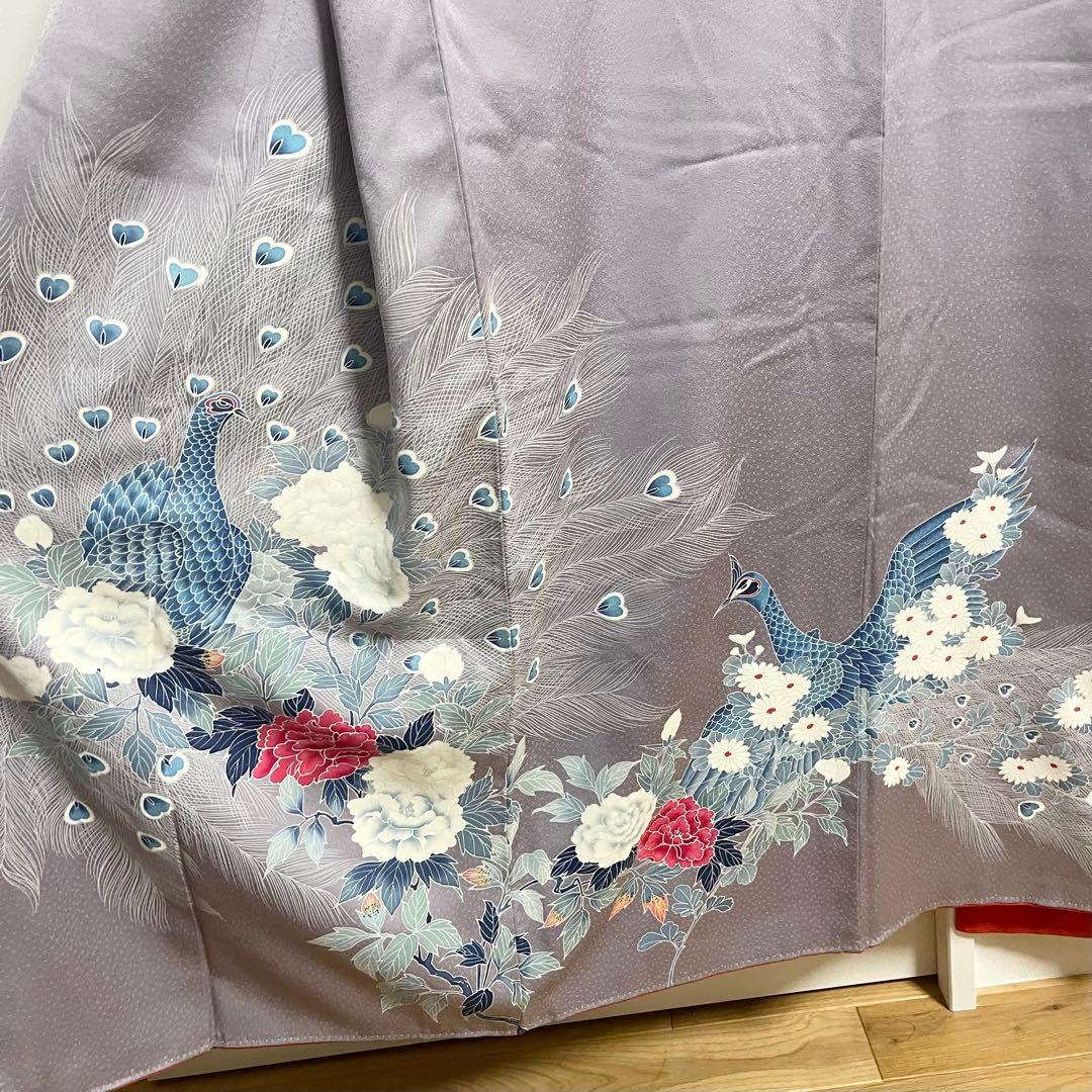 Y*G様 訪問着　訪問着フルセット　ラベンダーグレー　孔雀と牡丹　袋帯