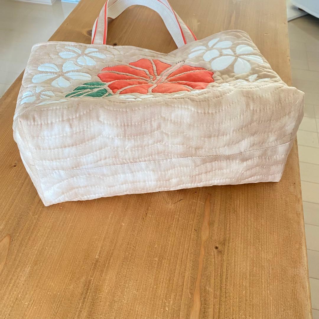 ハワイアンキルト◆トートバッグ◆ハイビスカス&プルメリア◆ハンドメイド