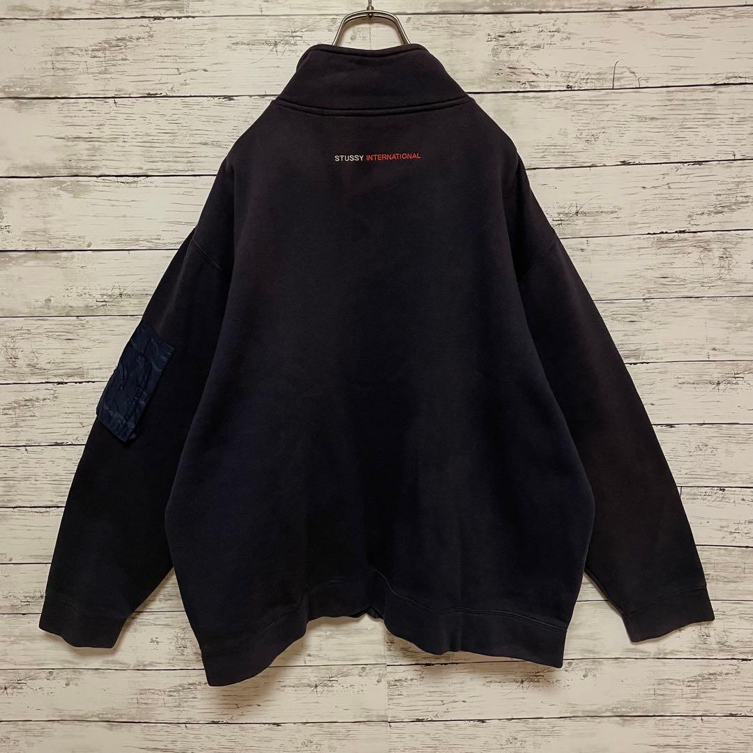 868【人気Lサイズ】ステューシー♤刺繍ロゴ90s 紺タグ　フルジップスウェット