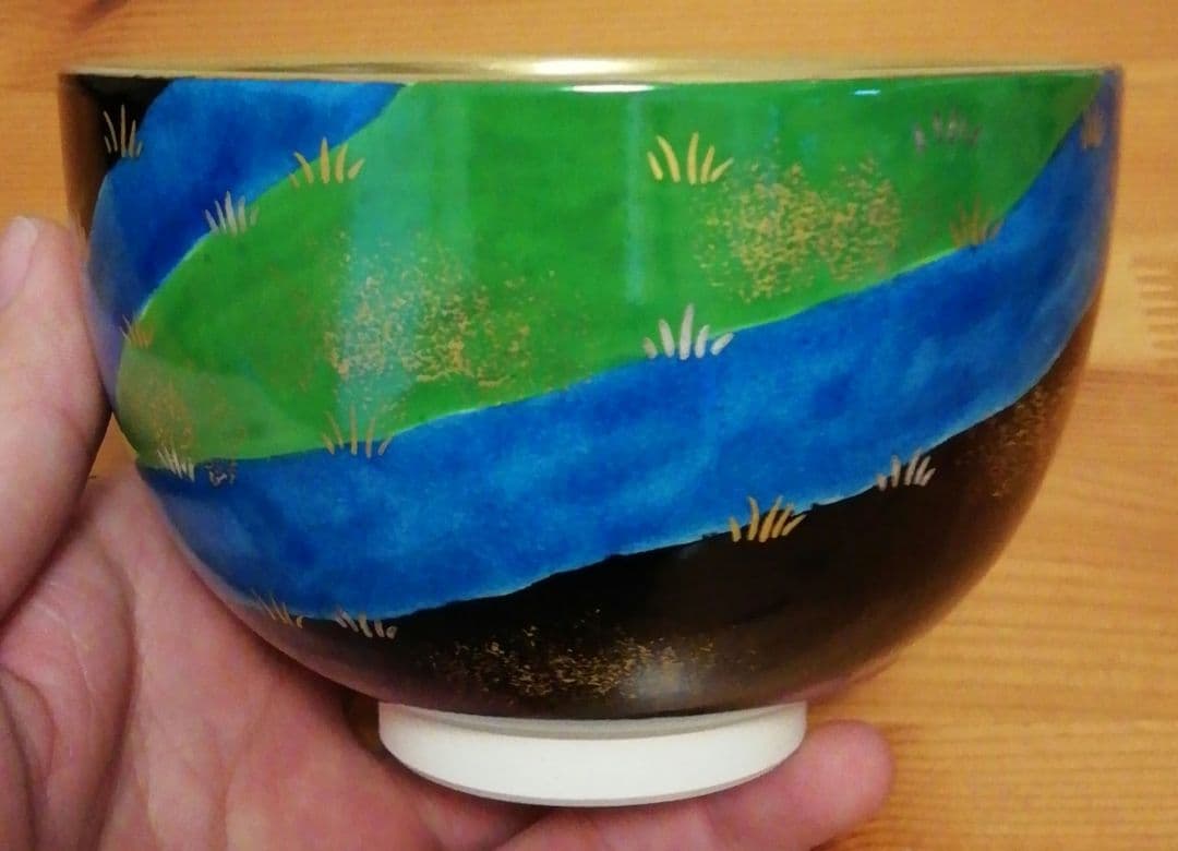 西村利峰作　京焼　岸絵　内金　茶碗　共箱　略歴付　茶道具