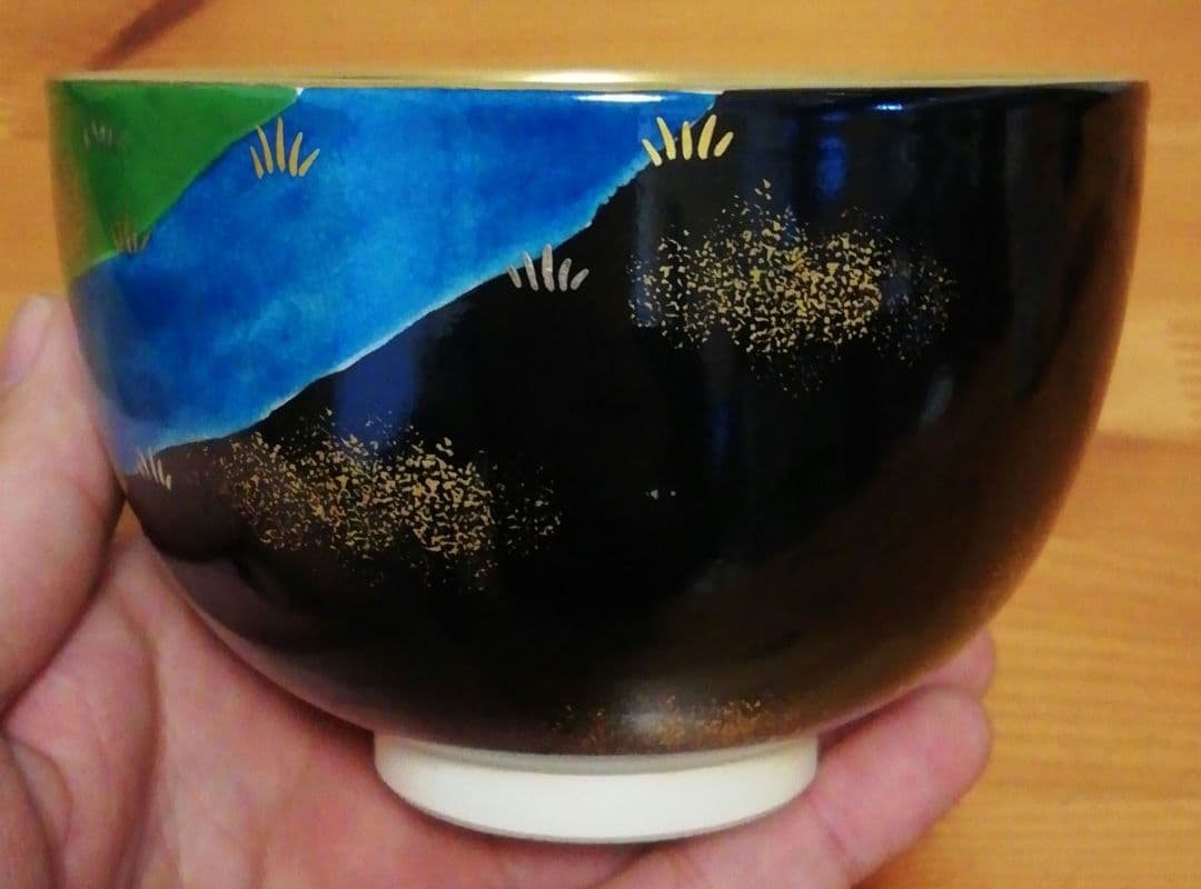 西村利峰作　京焼　岸絵　内金　茶碗　共箱　略歴付　茶道具