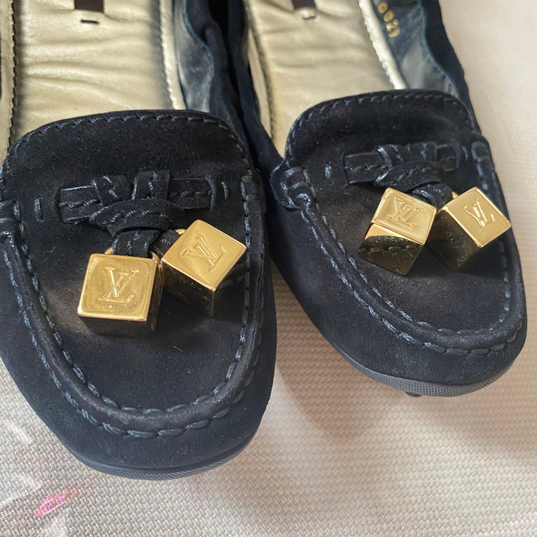 LOUIS VUITTON スエード フラットシューズ ブラック 34 1/2