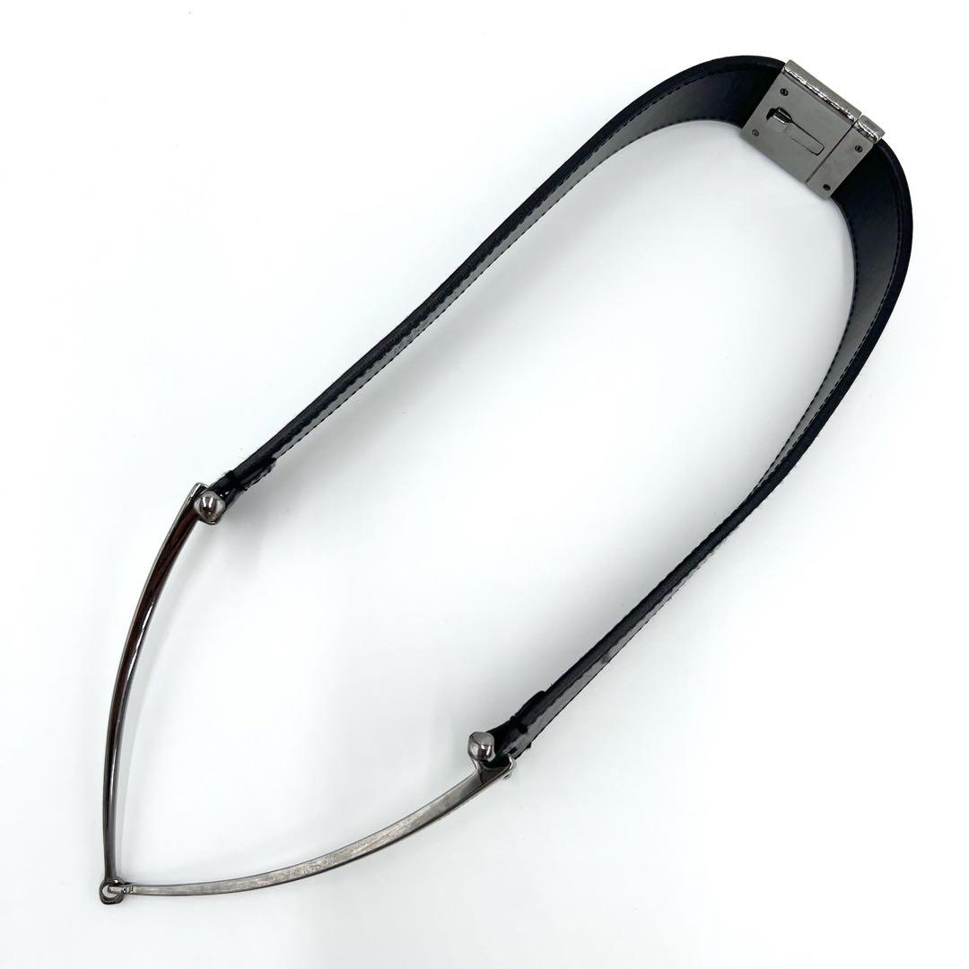 【美品】GUCCI　ベルト　ホースビット　シルバー金具　レザー　ロゴ　ブラック