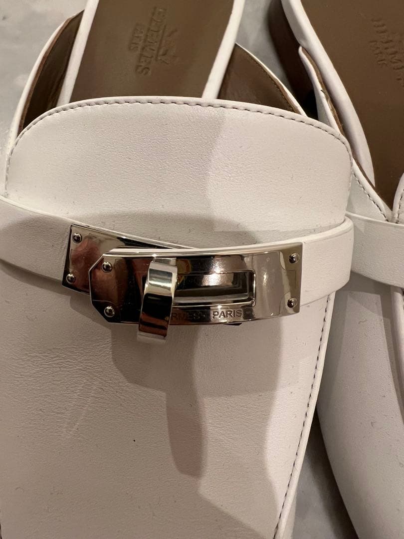 ✨新品未使用✨エルメス　ミュールオズ　38ハーフ　ホワイトカーフ