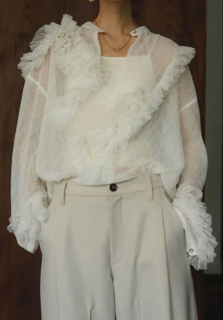 トップス Knuth Marf tulle design blouse /white