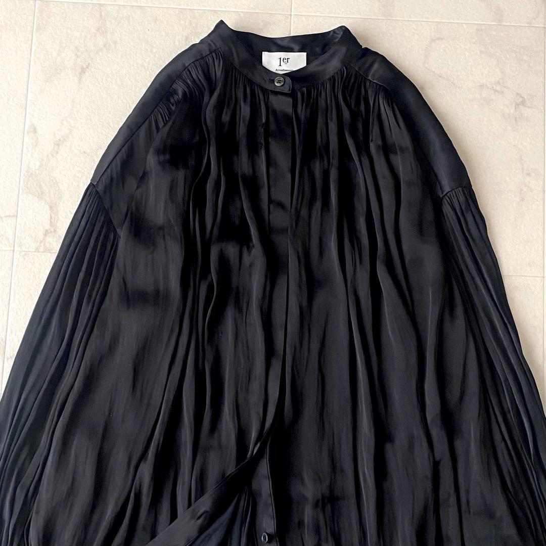 2024.美品☆プルミエアロンディスモン 洗える サテン ロングブラウス 黒