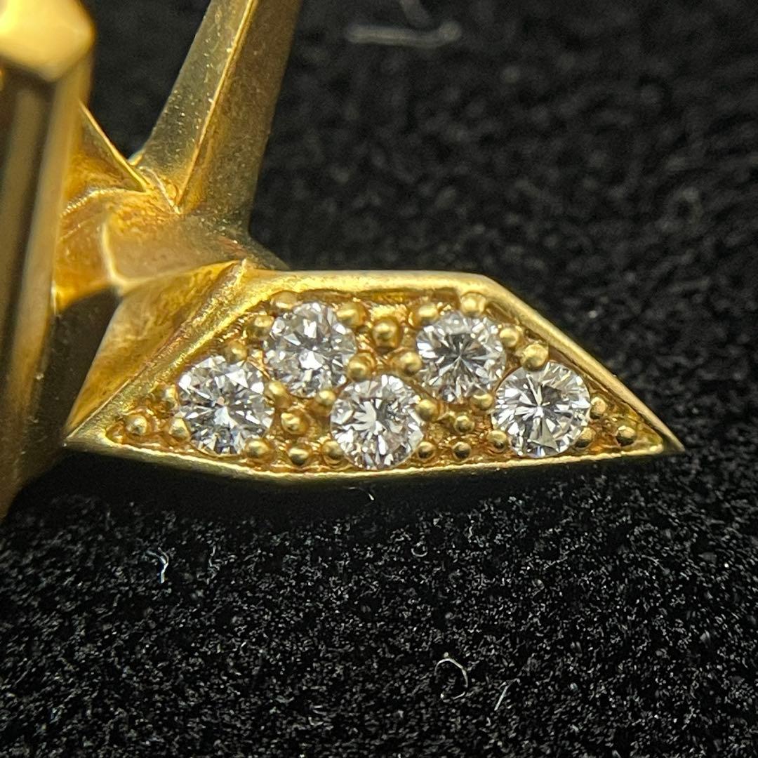 K18 折り鶴モチーフダイヤモンドピンブローチ