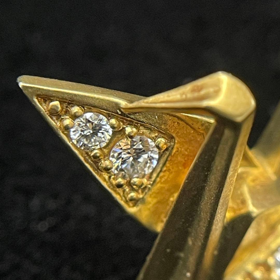 K18 折り鶴モチーフダイヤモンドピンブローチ