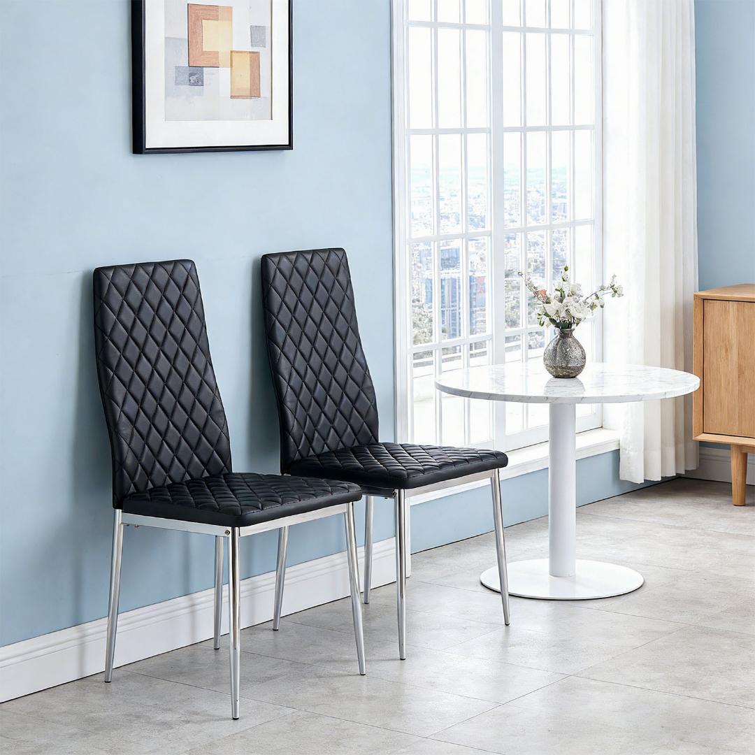 ダイニングチェア 4脚セット レザー メッキ脚 椅子 イス 食卓椅子 菱形