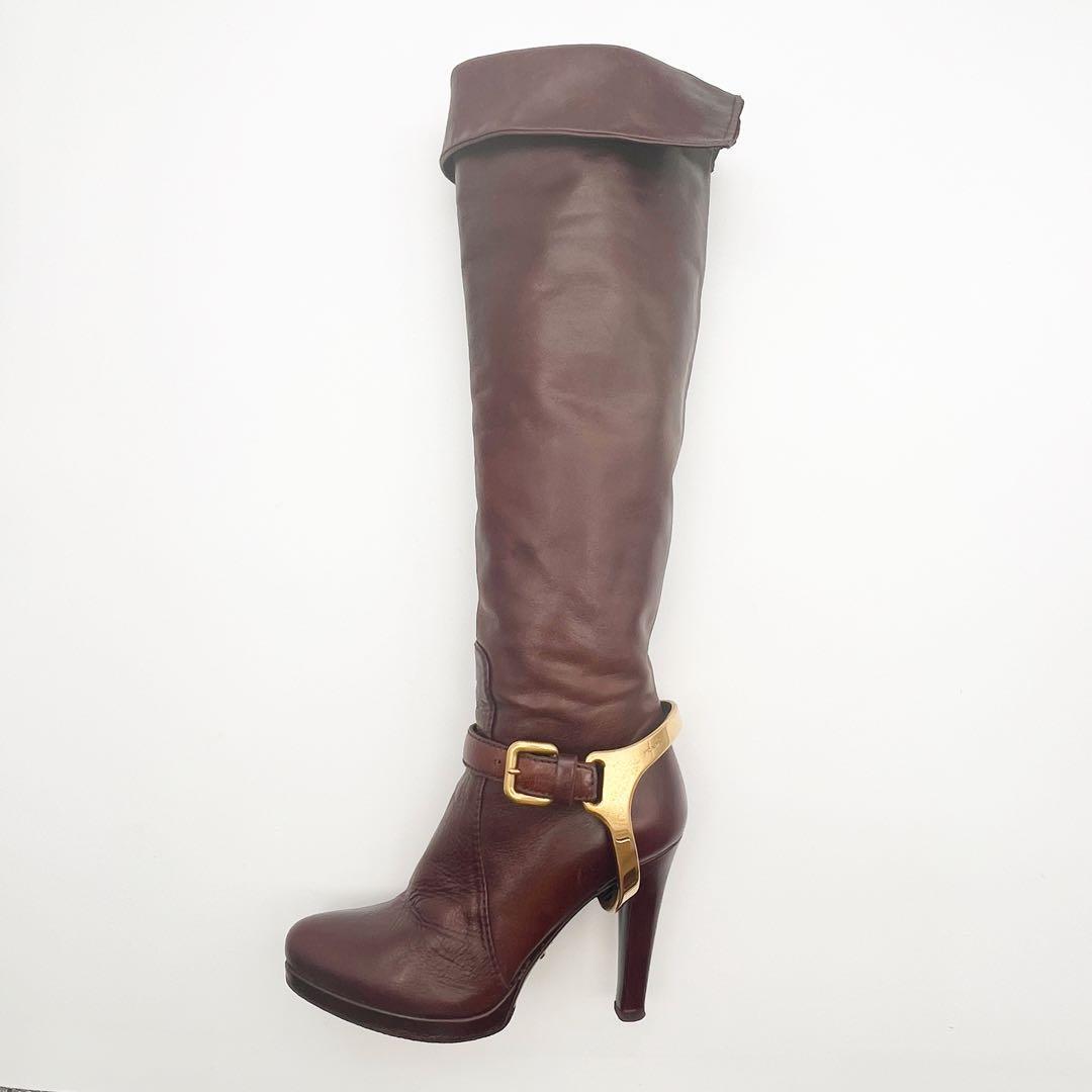 PRADA プラダ 4wayロングブーツ ブラウンレザー ベルトチャーム 21