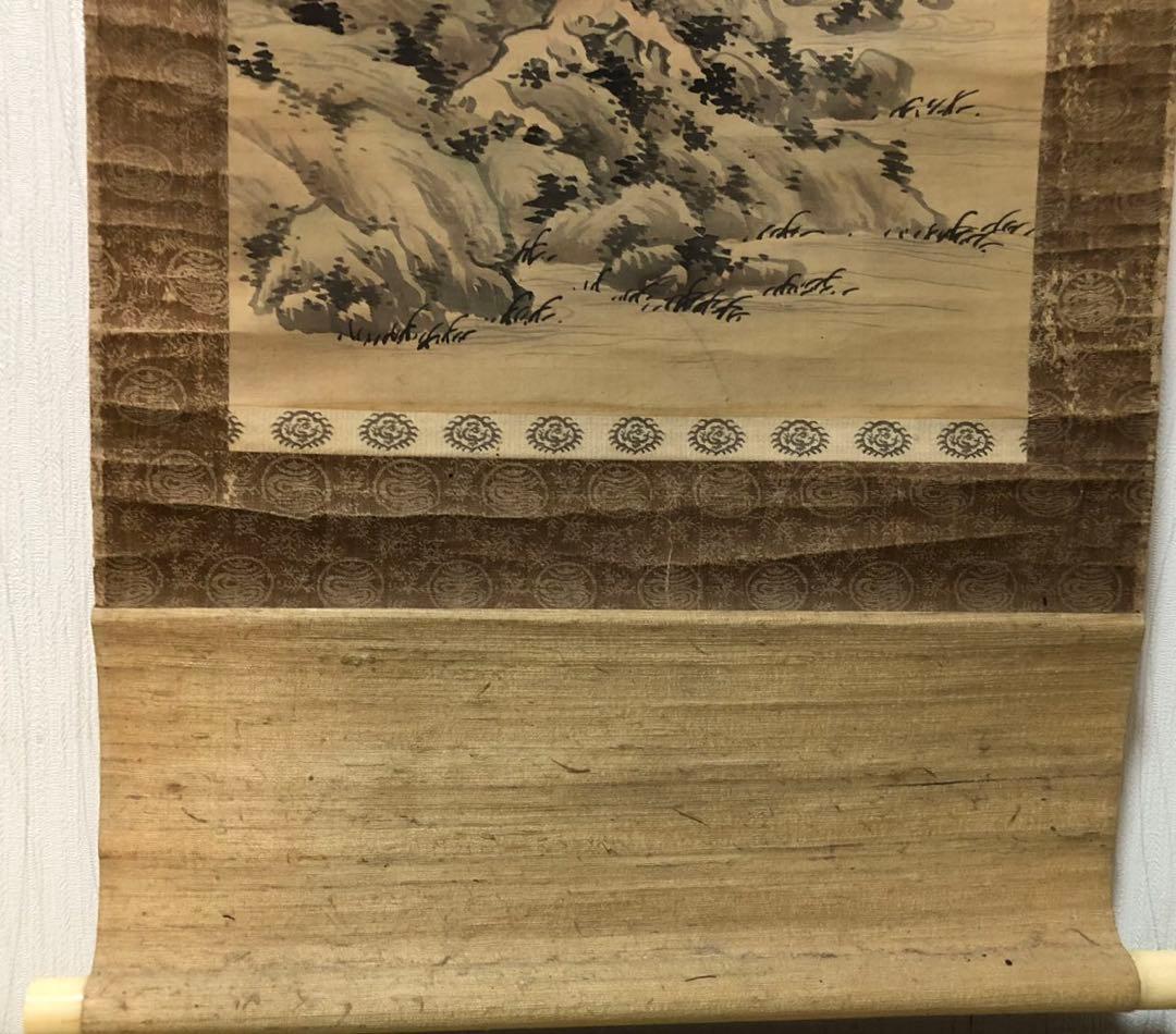 掛け軸２点／84、85［山水楼亭之図］＆［赤牡丹］肉筆　木箱無し！