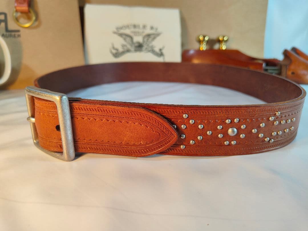 【極美品】RLL ローレンラルフローレン　高級スタッズレザーベルト　厚本革正規品