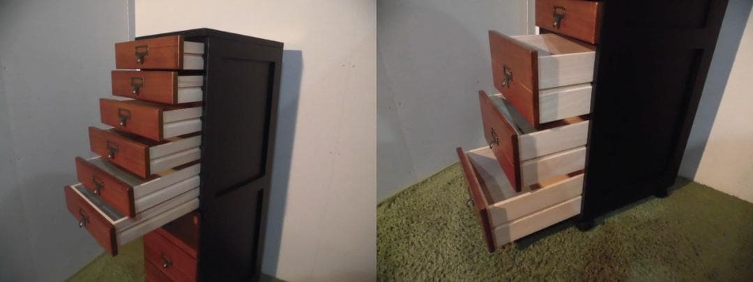 【送料無料・新品】天然木北欧風★マルチ書類多段チェスト9段【キャスター付】