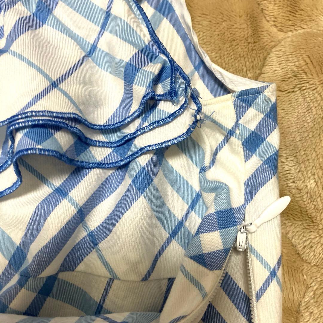【希少】バーバリーブルーレーベル　水色チェック　フリルブラウス 38★激レア