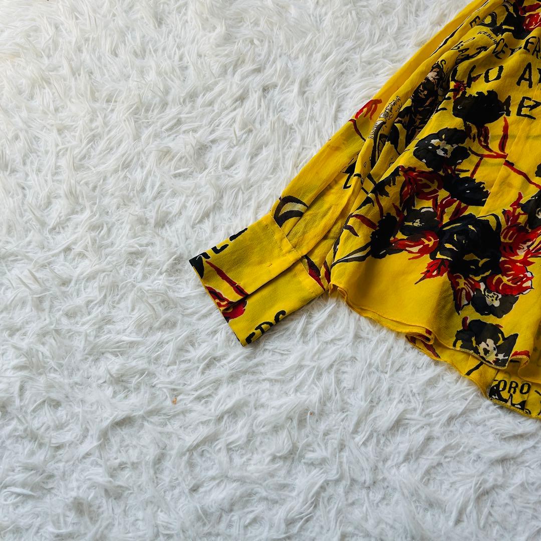 ICEBERG イタリア製 シルク 総柄 長袖シャツ イエロー M相当 620