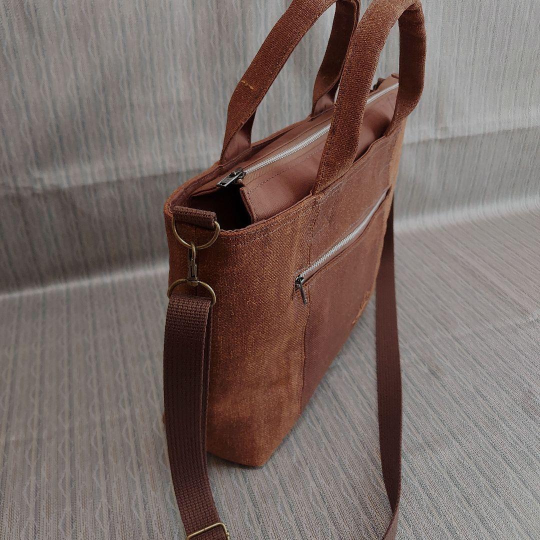 柿渋染め酒袋のトートバック (ショルダータイプ)B5サイズ