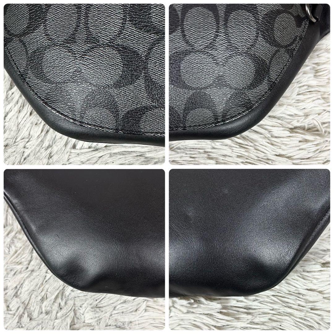 美品 コーチ PVC 2WAY ウエストバッグ シグネチャー ロゴ型押し 黒