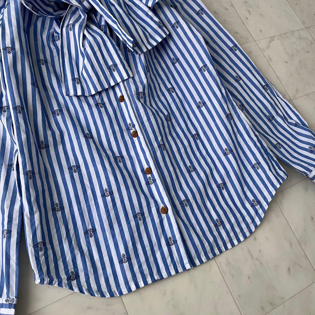 美品♡ヴィヴィアンウエストウッド リボン ブラウス オーヴ 総柄 ストライプ 2