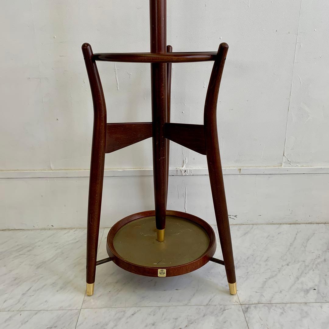 秋田木工 ヴィンテージ 木製 コートハンガー 傘立て付き ポールハンガー レトロ