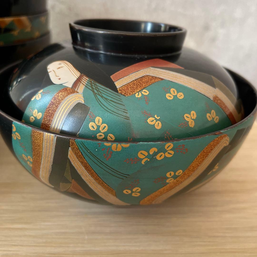 高級輪島塗　歌人蒔絵　煮物椀　5客