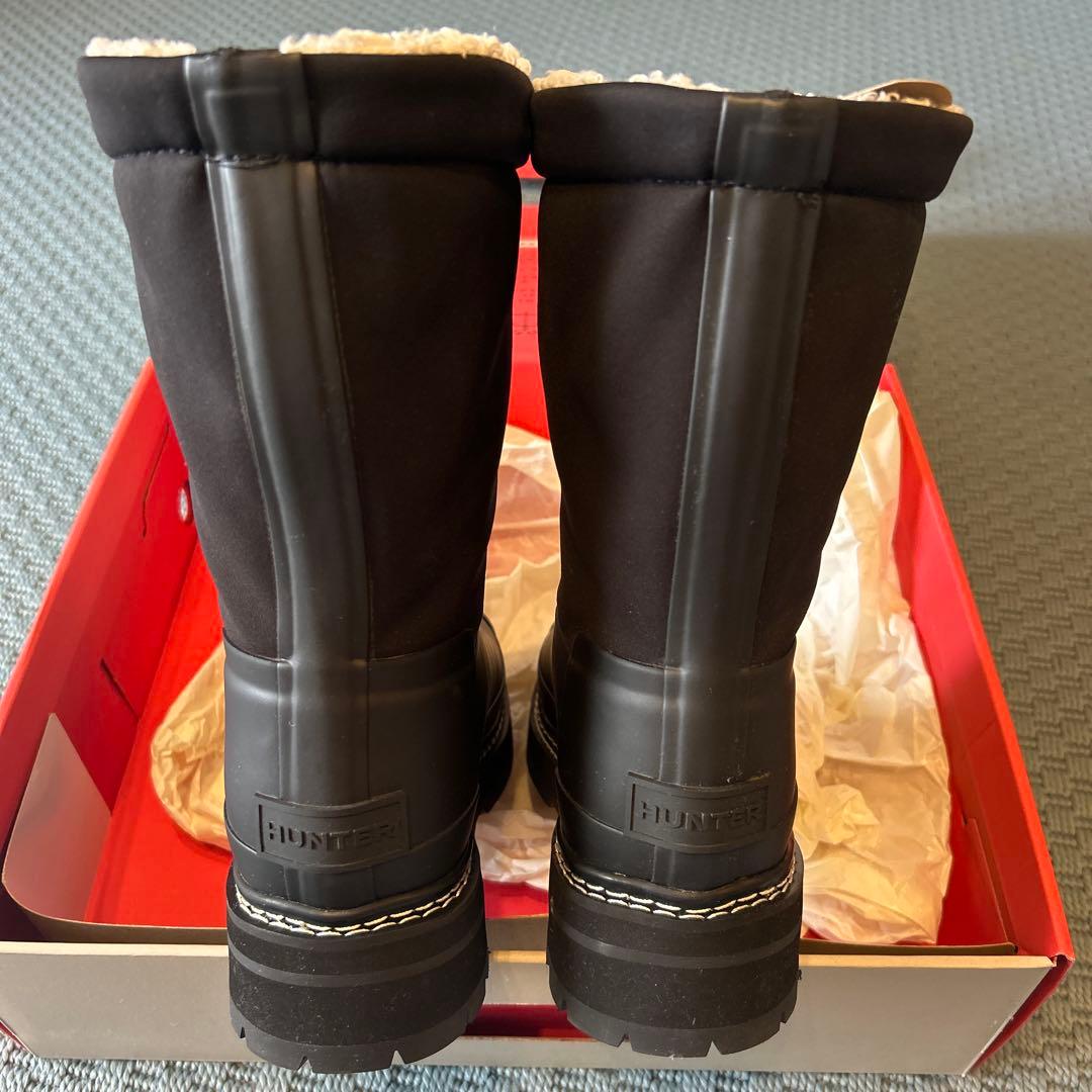 HUNTER ブラックラバーブーツ ファー付き