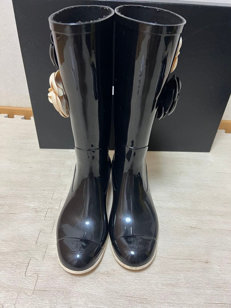 CHANEL シャネル ココマーク カメリア レインブーツ 長靴　訳あり