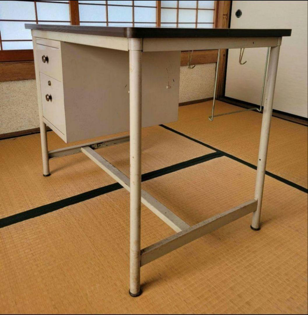 勉強机 昭和レトロ 鉄製 スチール机 片袖