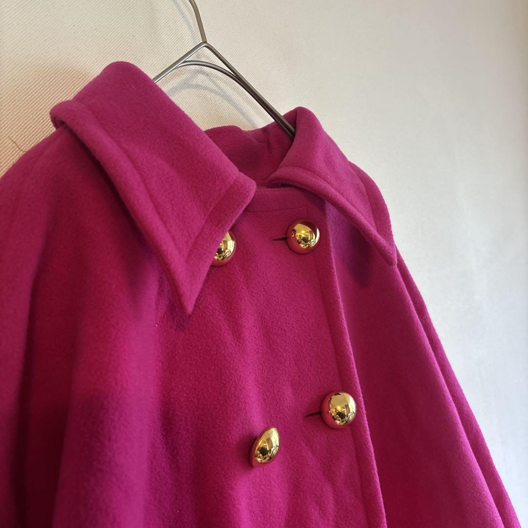 5733フランス製【美品】ステンカラーダブルボタンコート　ラナウール　カシミヤ