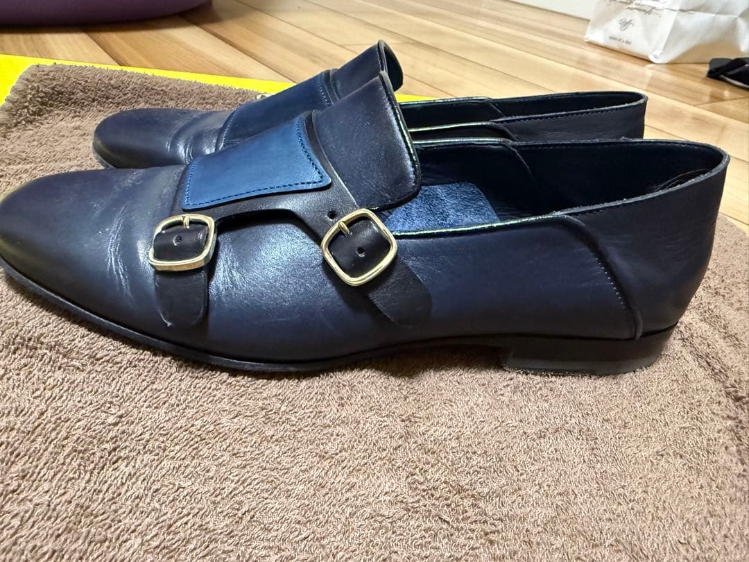 Santoni ネイビー ローファー バックル付き