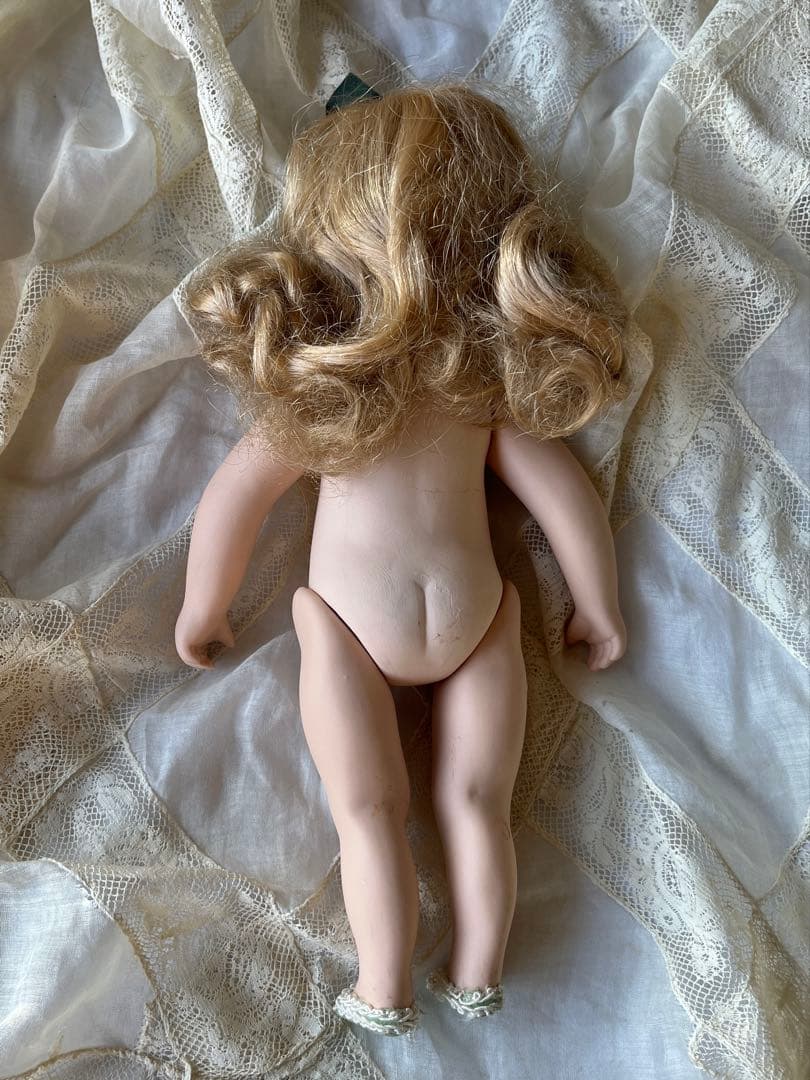 ◆フランスアンティーク陶器ビスクドール、中世ドレス、レースフリルブルーアイ金髪