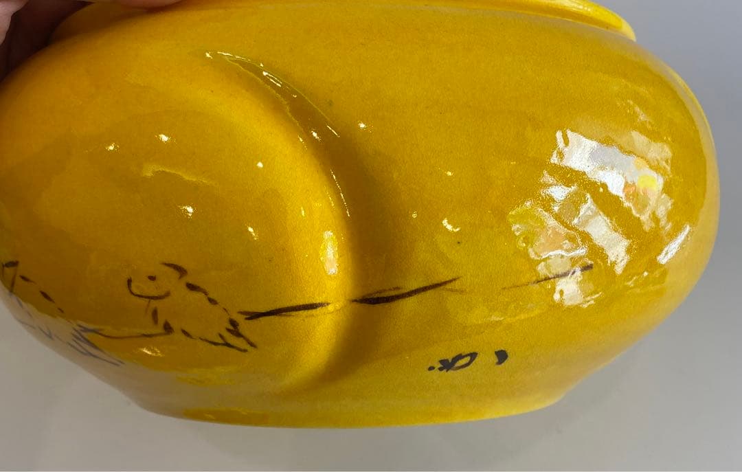 堀内宗完直筆箱書　黄交趾捻梅引き船の絵水指　万古焼　加賀瑞山作　茶道具