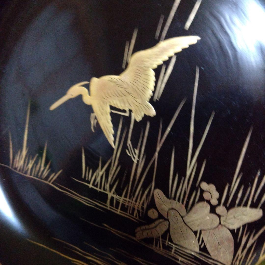 【漆器】輪島塗　江戸期　金蒔絵　金縁　本漆塗　天然木　白鷺紋様　水辺を飛立つ白鷺