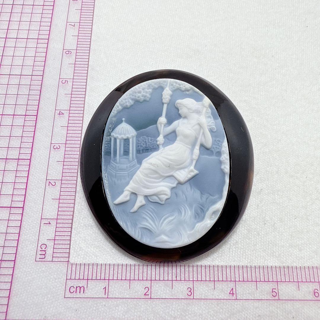 本鼈甲 べっ甲 ブルー カメオ ブローチ ブランコ