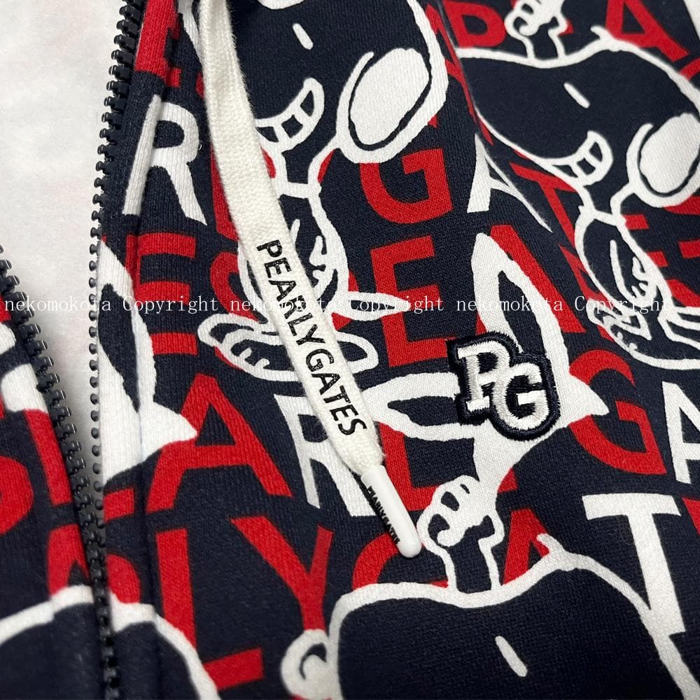 希少 パーリーゲイツ スヌーピー コラボ 裏起毛 パーカー 6 総柄 メンズ