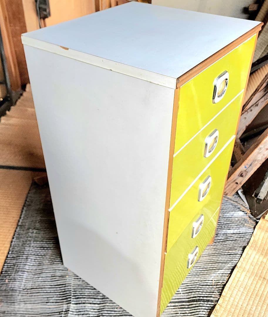 【昭和レトロ】レトロポップ_チェスト/箪笥/5段引き出し(黄緑)