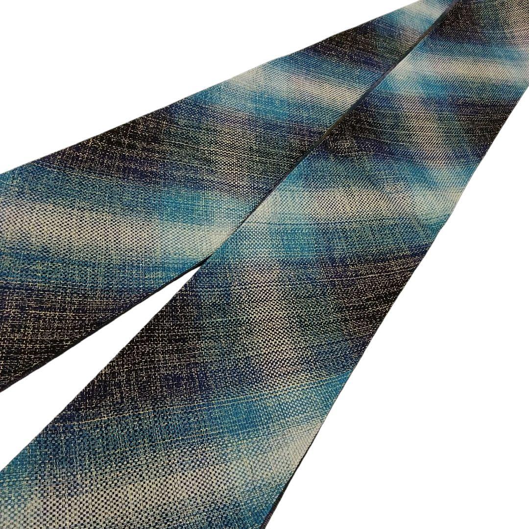 本手組細帯 風繭結 半幅帯　金糸 ブルー　組工房まえだ　 西陣　　 #4948