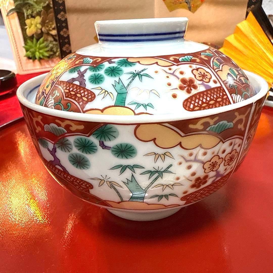 たち吉かぶら辛子角皿　伊万里金彩小丼小鉢　翔山茶碗蒸し　金縁グラスNo.3-48