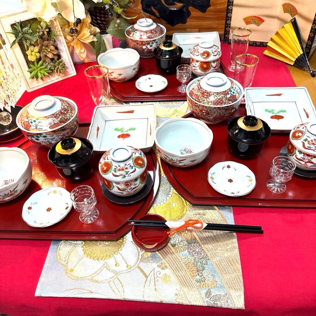 たち吉かぶら辛子角皿　伊万里金彩小丼小鉢　翔山茶碗蒸し　金縁グラスNo.3-48