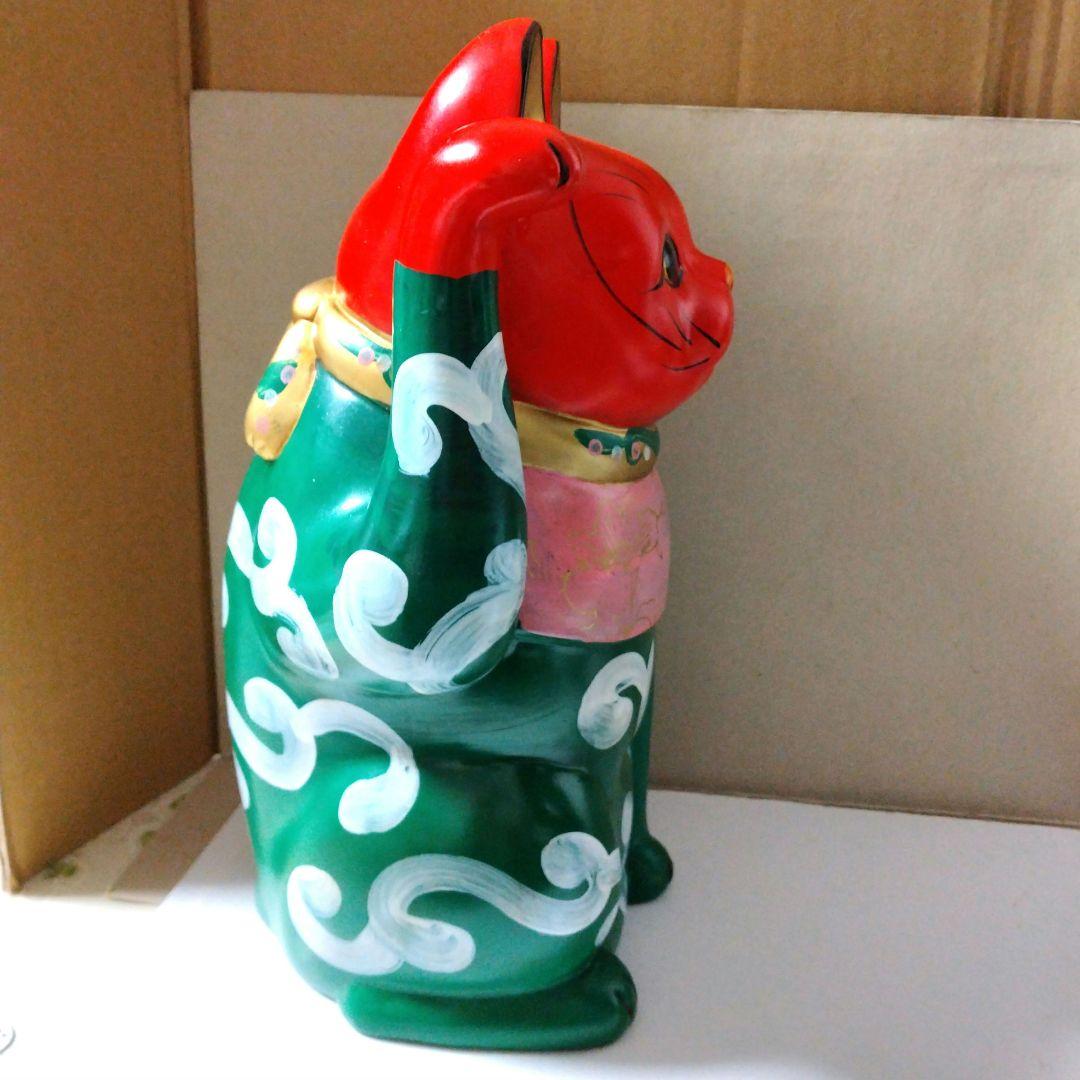 招き猫　古色福猫　唐草赤猫 26cm