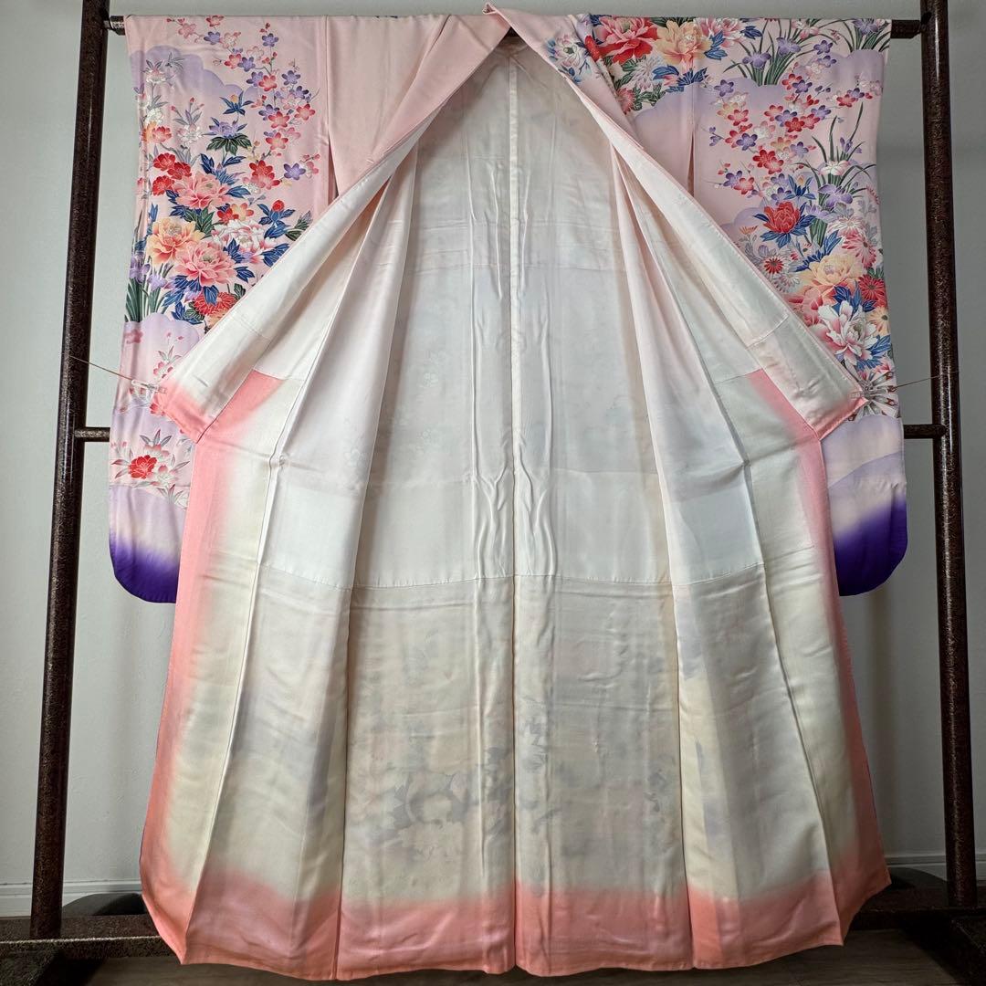 超美品　現代　振袖　成人式　着物　正絹　163裄67 ピンク　紫　パステル